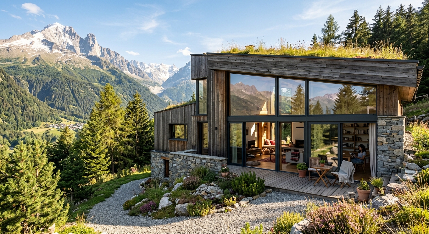 Maison contemporaine lumineuse dans les montagnes